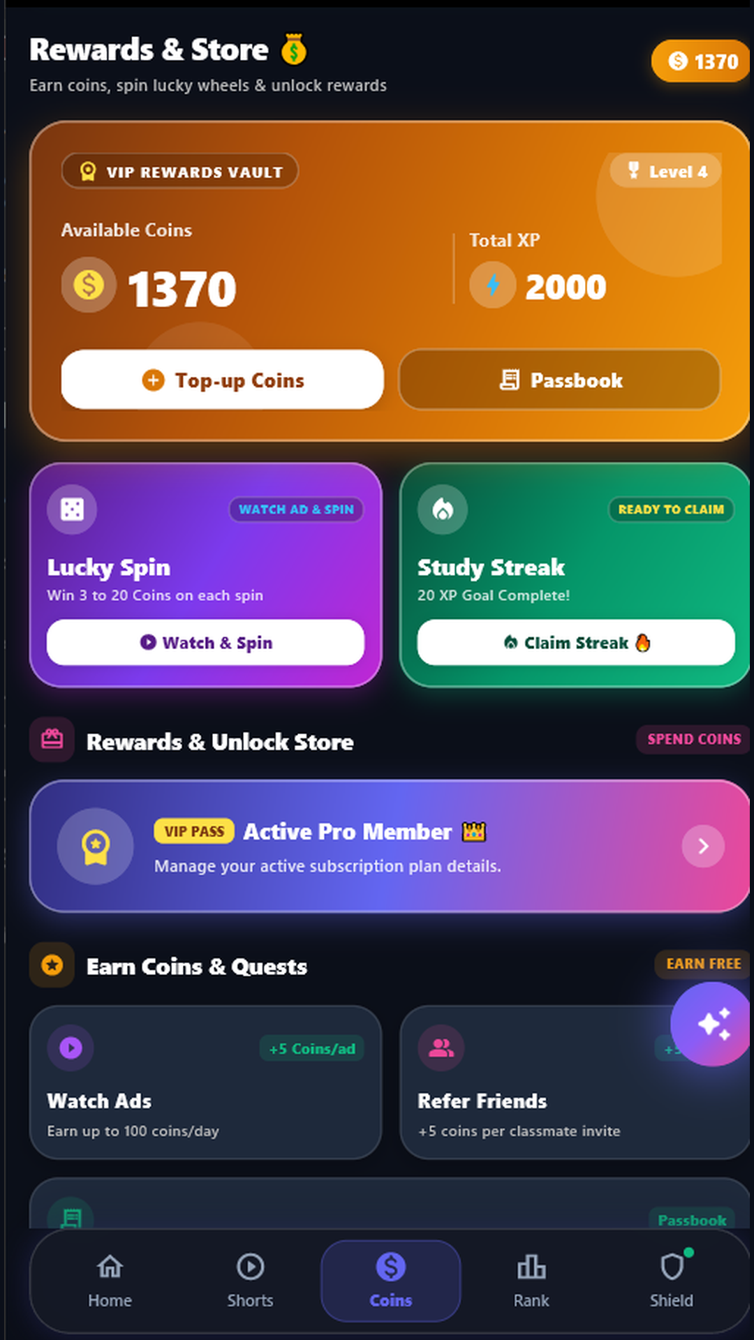 Coins Store and Rewards